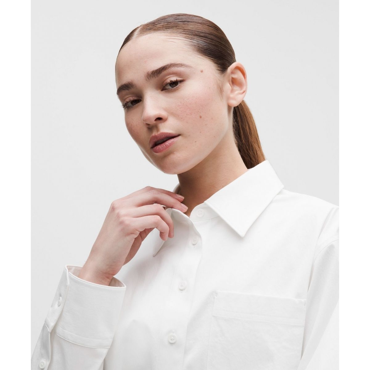 룰루레몬(LULULEMON) 우븐 크롭 버튼업 롱슬리브 셔츠  WHT