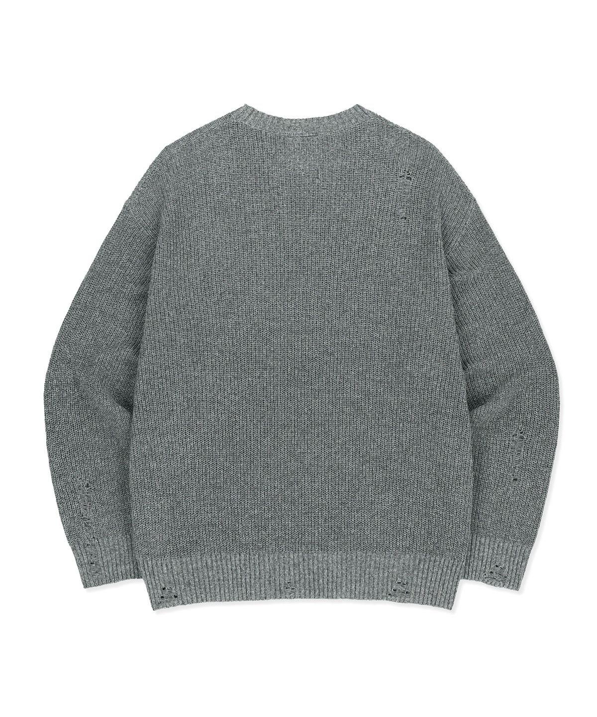 브라운브레스(BROWNBREATH) DAMAGED KNIT CREWNECK - GREY