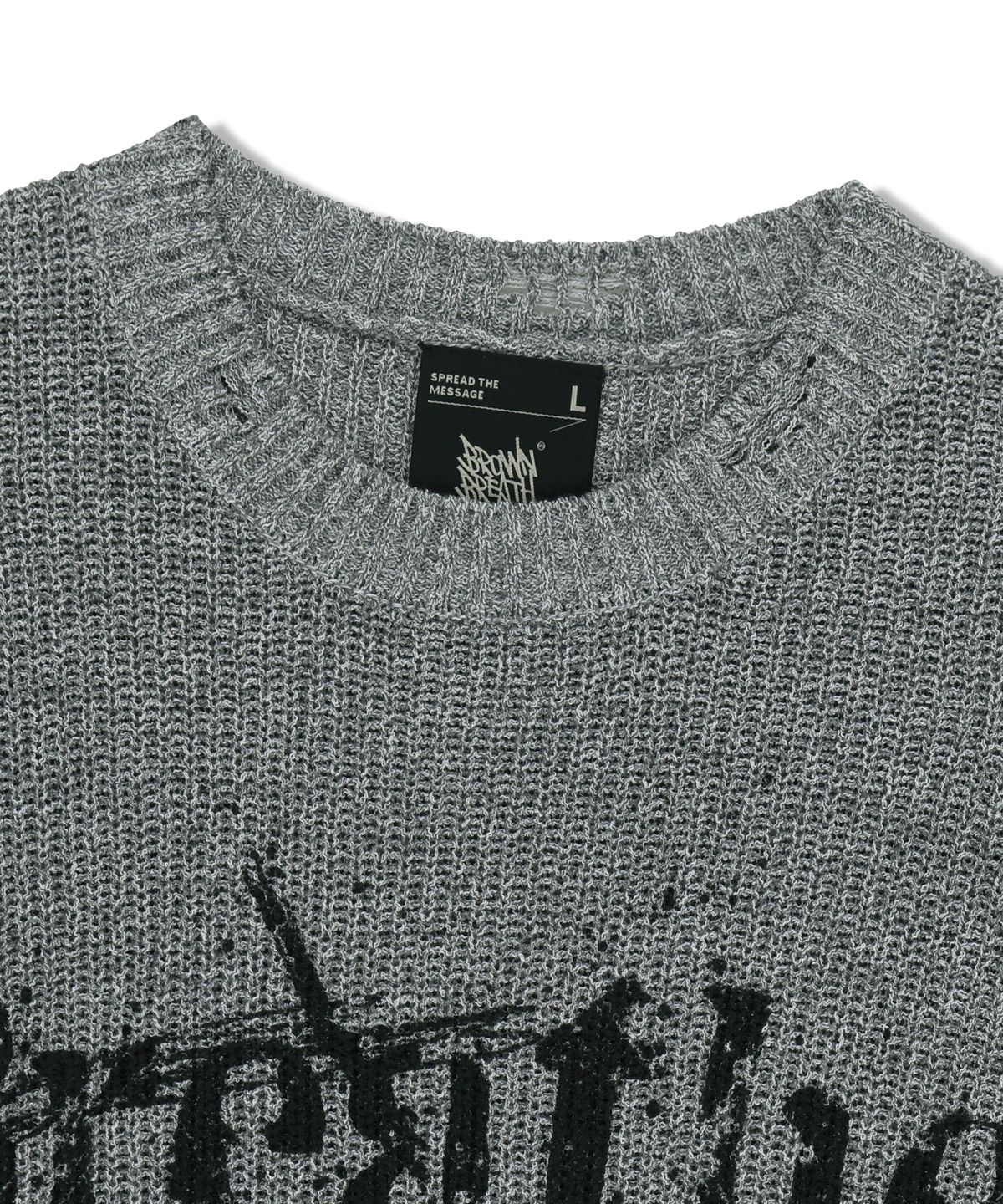브라운브레스(BROWNBREATH) DAMAGED KNIT CREWNECK - GREY
