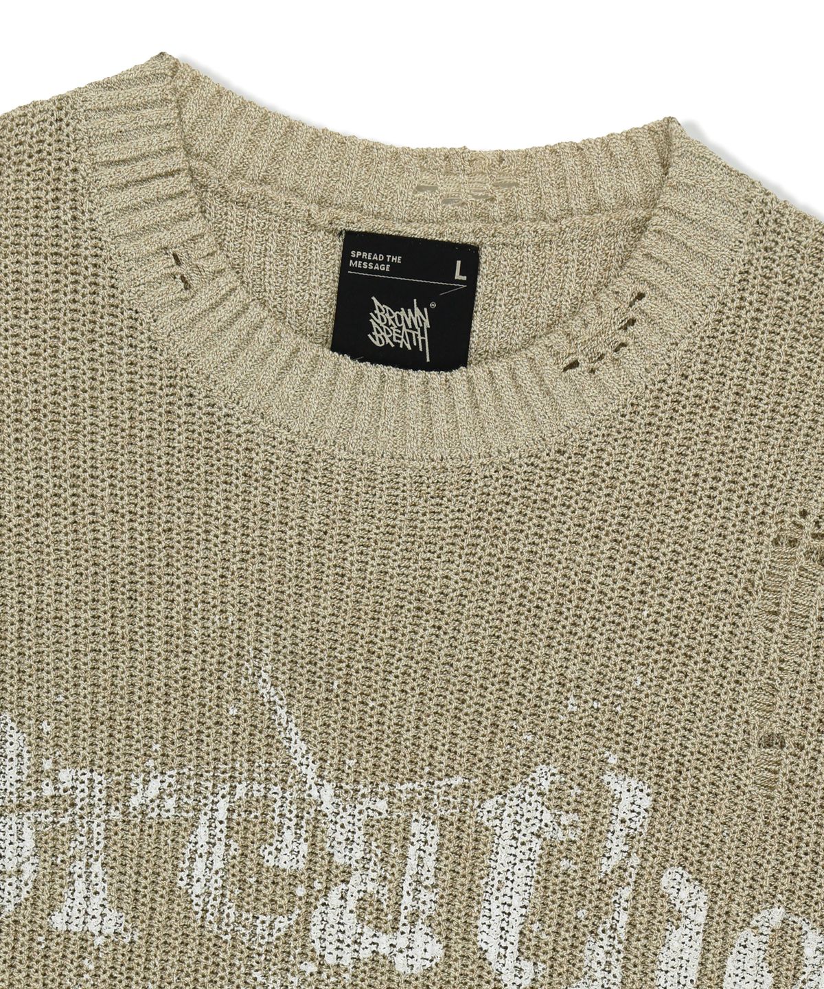브라운브레스(BROWNBREATH) DAMAGED KNIT CREWNECK - BEIGE