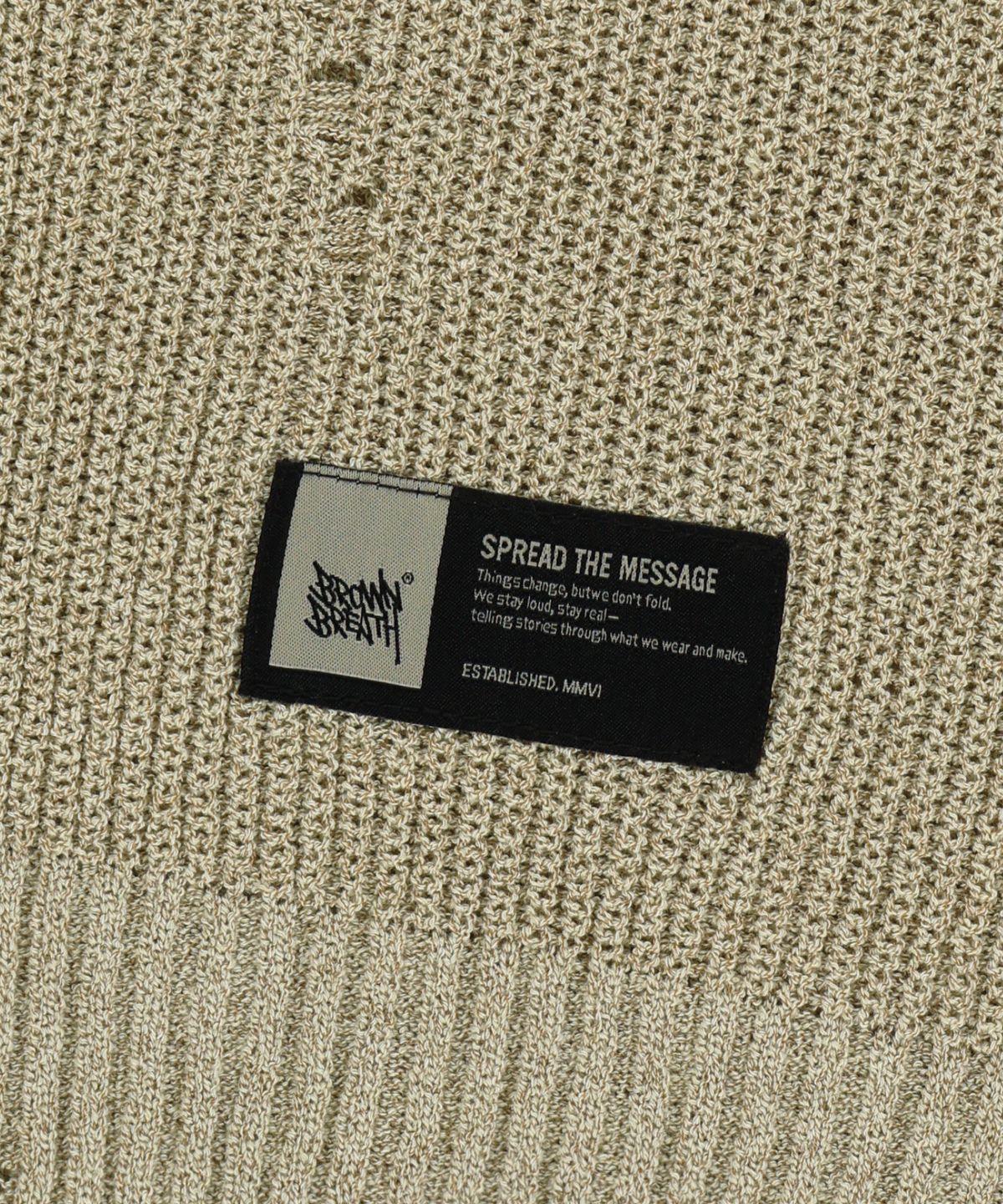 브라운브레스(BROWNBREATH) DAMAGED KNIT CREWNECK - BEIGE