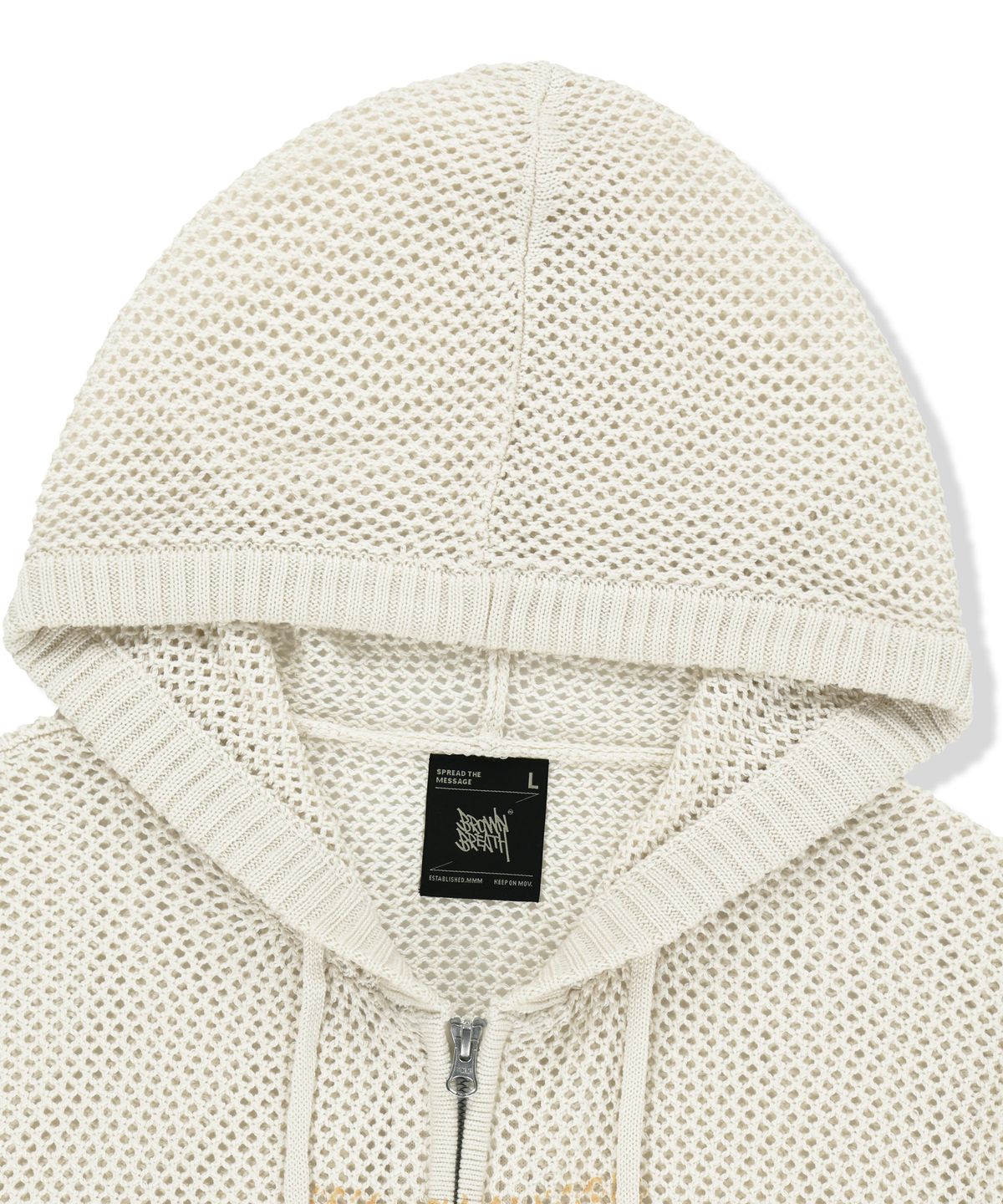브라운브레스(BROWNBREATH) PRINTED WAFFLE HOOD ZIP UP - BEIGE