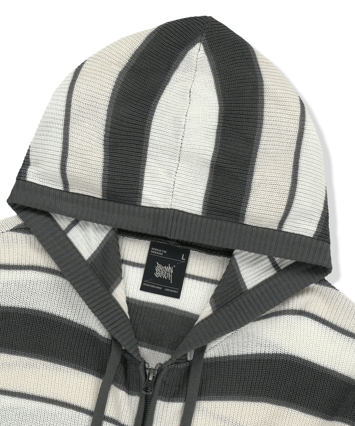 브라운브레스(BROWNBREATH) STRIPED JACQUARD HOOD ZIP UP - GREY