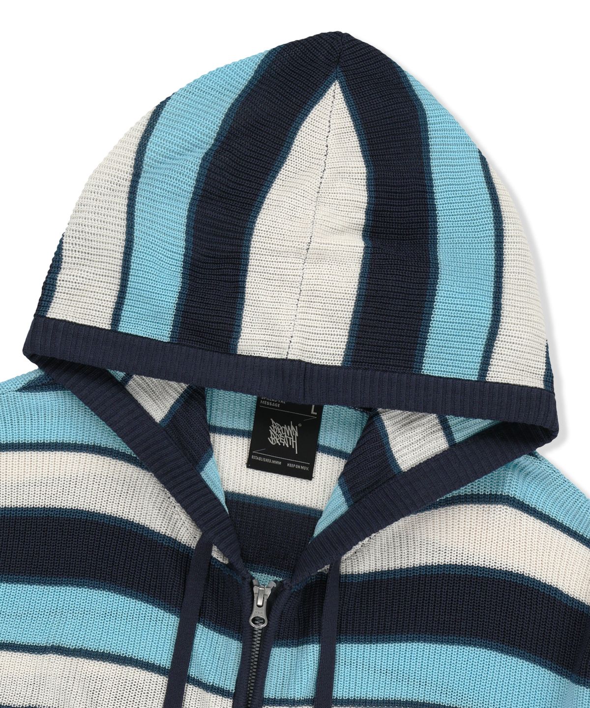 브라운브레스(BROWNBREATH) STRIPED JACQUARD HOOD ZIP UP - BLUE