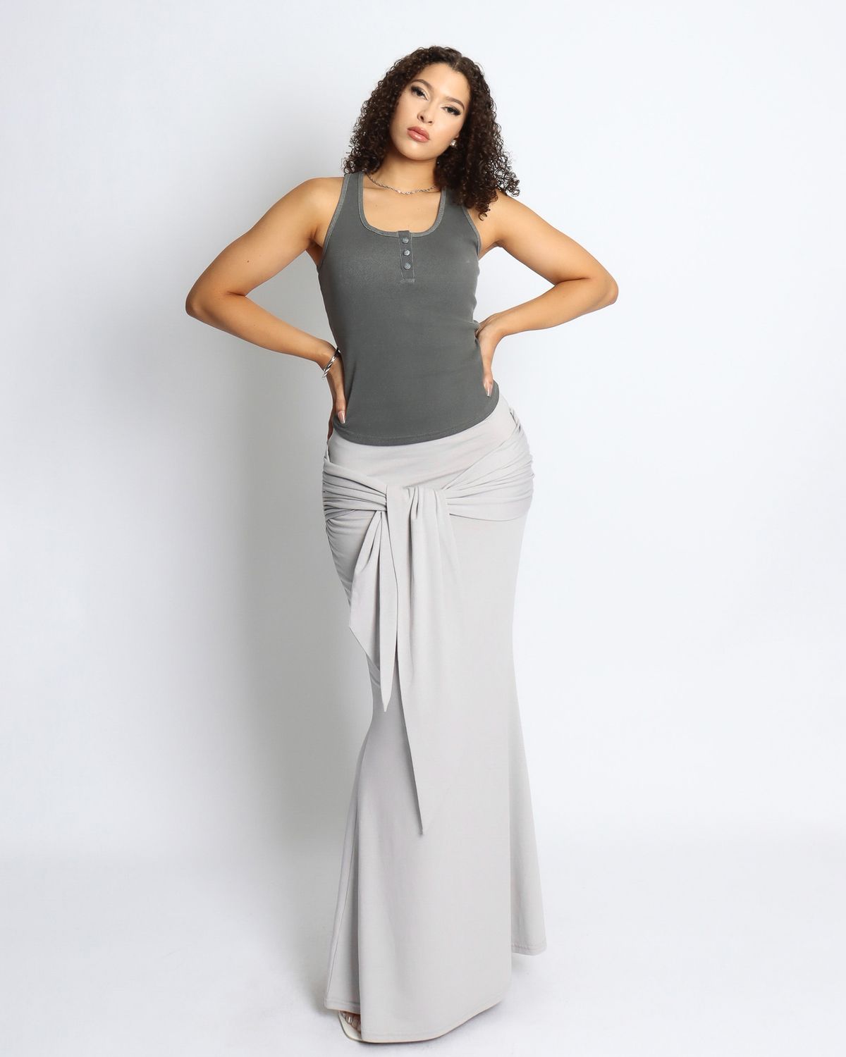 쿨시스(COOLSIS) CS SHIRRING LONG SK-054 (GREY)