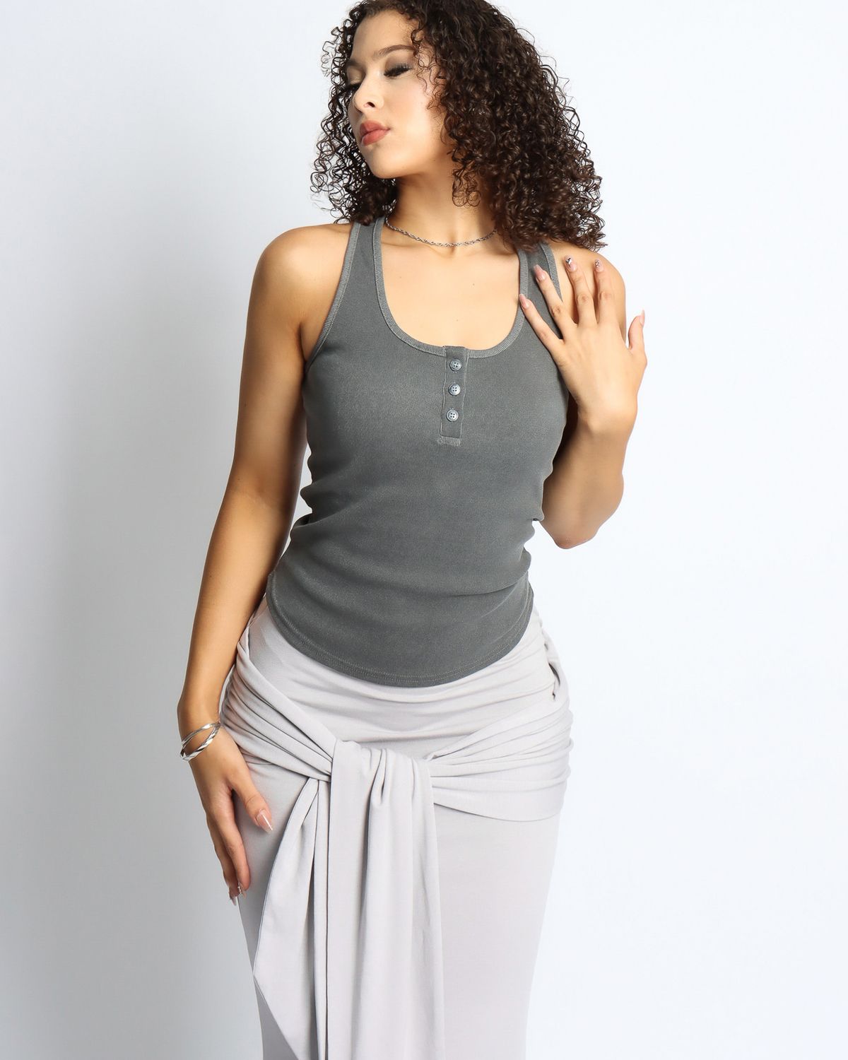 쿨시스(COOLSIS) CS SHIRRING LONG SK-054 (GREY)