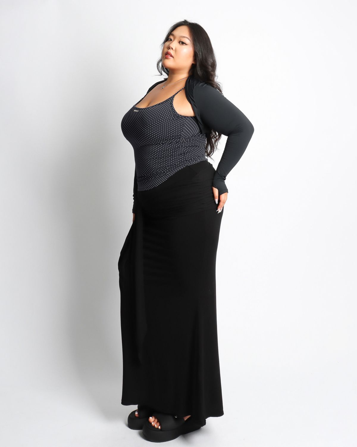 쿨시스(COOLSIS) CS SHIRRING LONG SK-054 (BLACK)