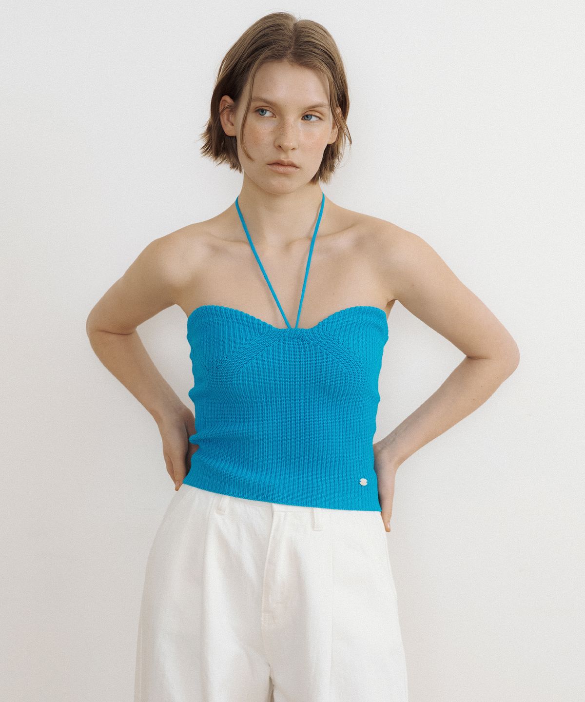 루시르주(LUCIR ZU) Heart Neck Knit Bustier + Halter Strap (aqua)