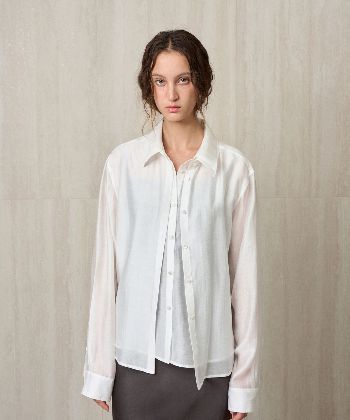 리이(RE RHEE) LAYERED PLACKET SHIRT WHITE