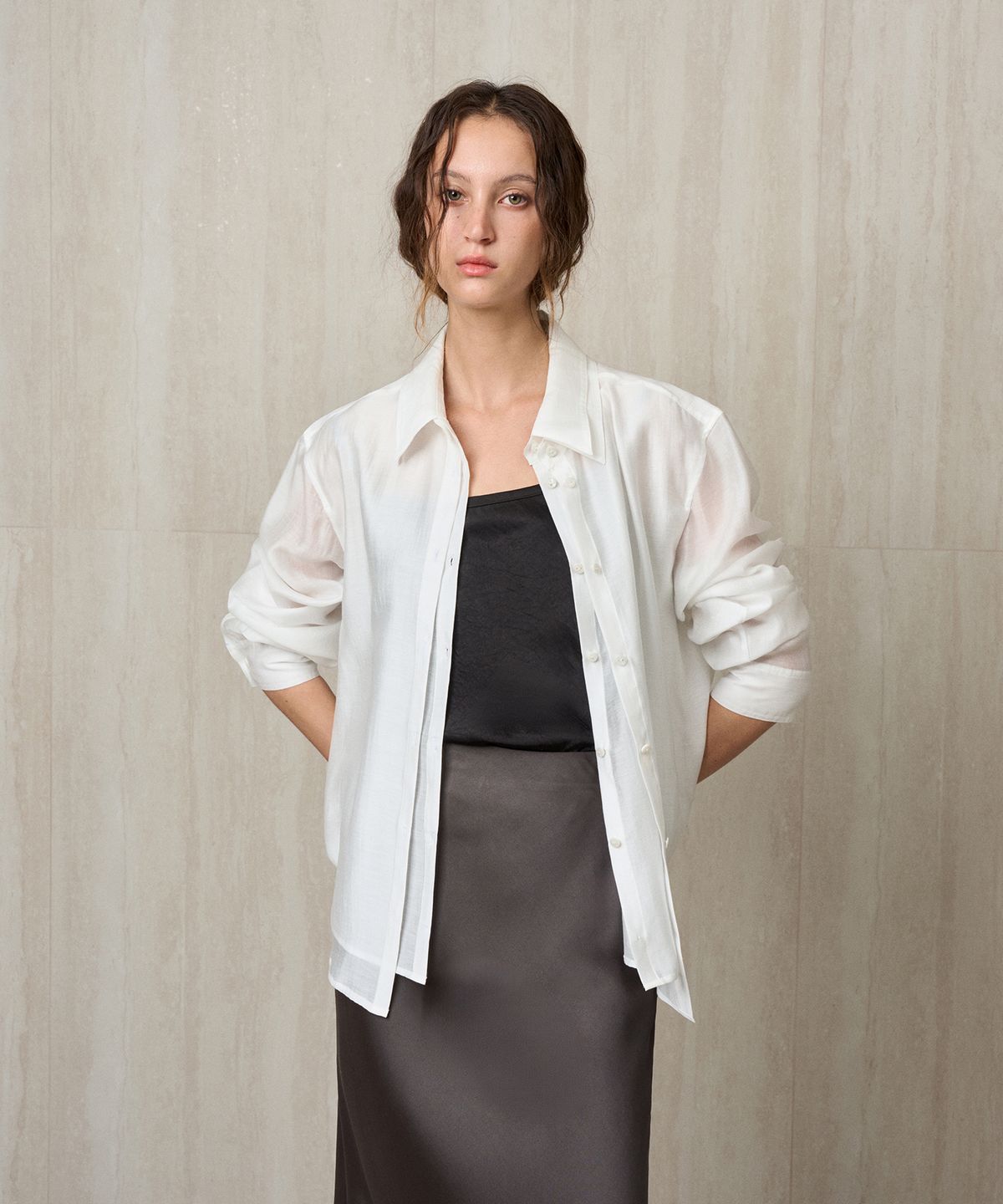 리이(RE RHEE) LAYERED PLACKET SHIRT WHITE