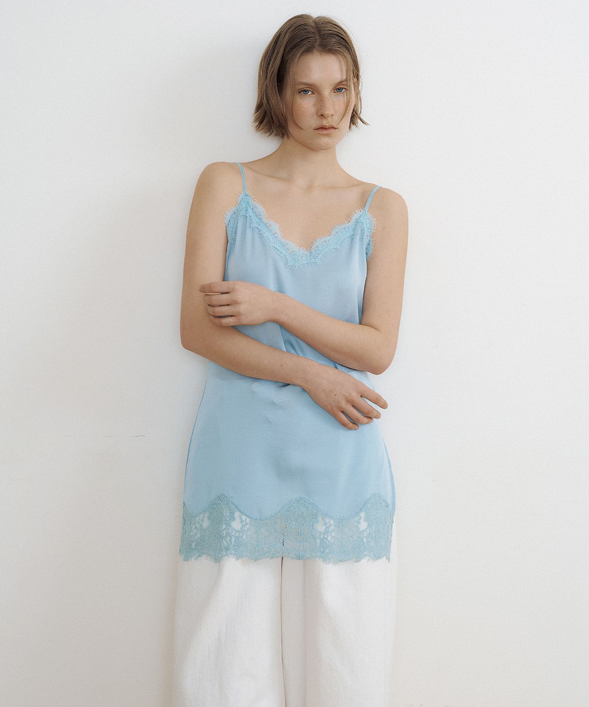 루시르주(LUCIR ZU) Delicate Satin Lace Bustier (soft aqua)