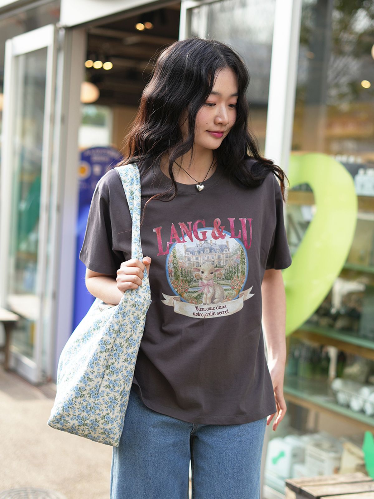랭앤루(LANGNLU) DEAR LAMB Overfit T-Shirts(디어 램)_CHARCOAL