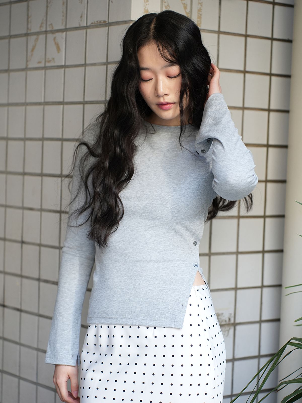 랭앤루(LANGNLU) MODIN Button Top(모딘)_GREY