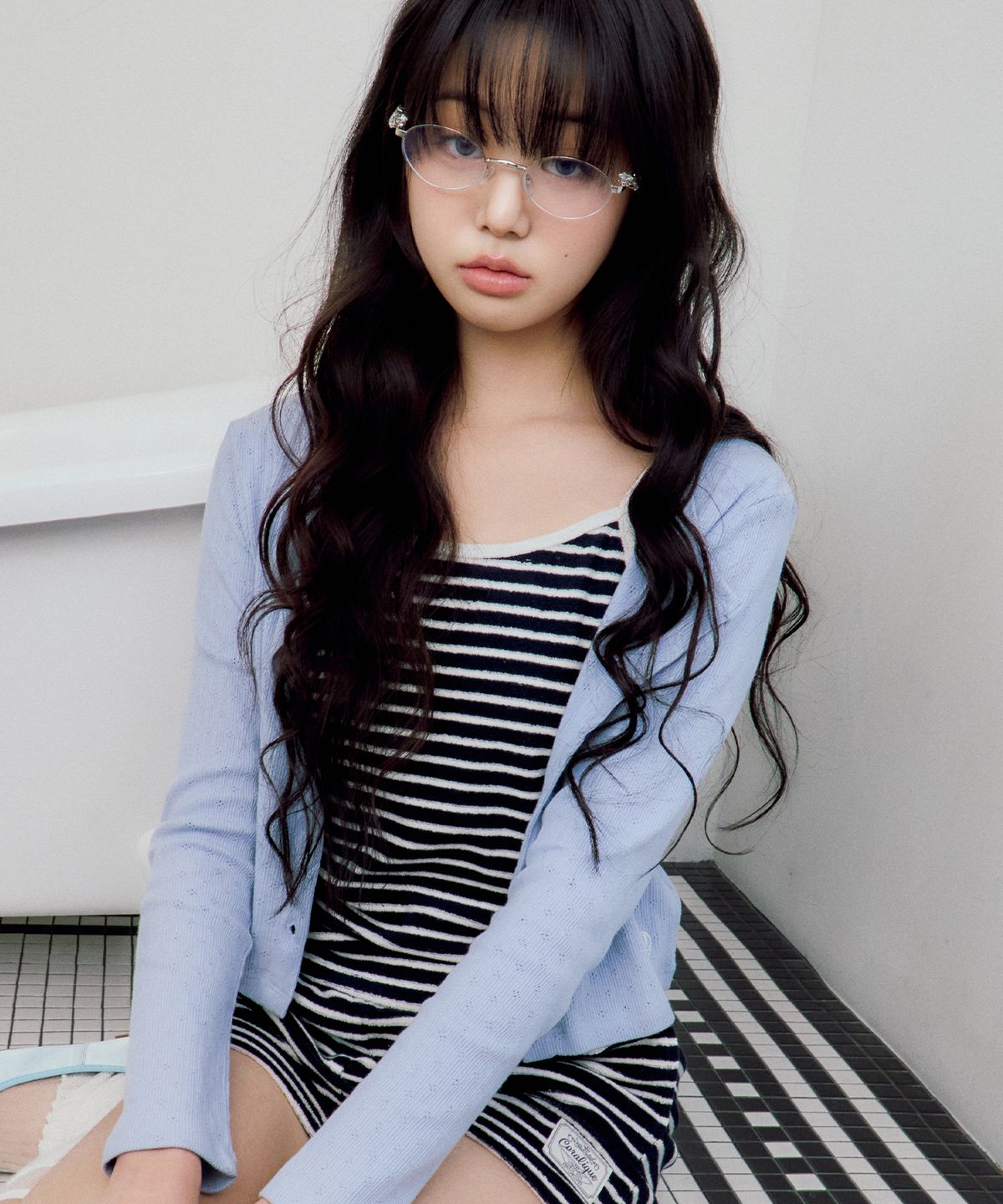 코랄리크(CORALIQUE) 마린 테리 스트라이프 슬리브리스 네이비