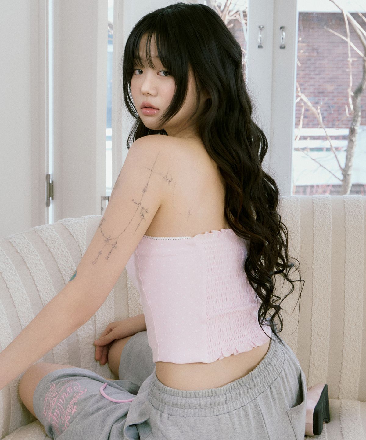 코랄리크(CORALIQUE) 도트 코지 튜브탑 라이트핑크