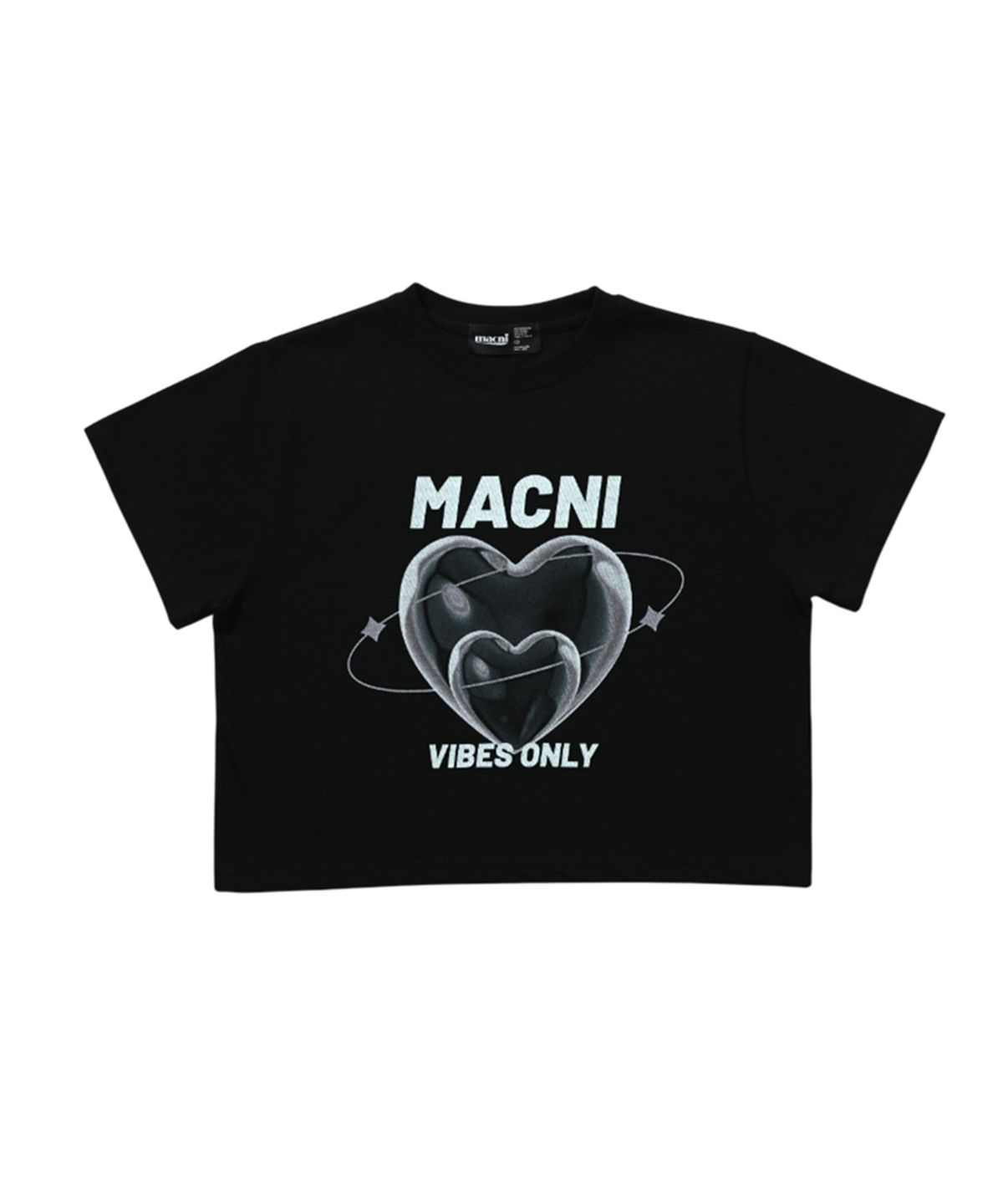 마크니(MACNI) DOUBLE HEART CROP T-SHIRT BLACK