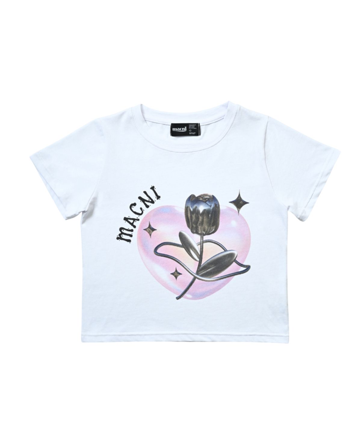 마크니(MACNI) ROSE HEART CROP T-SHIRT WHITE