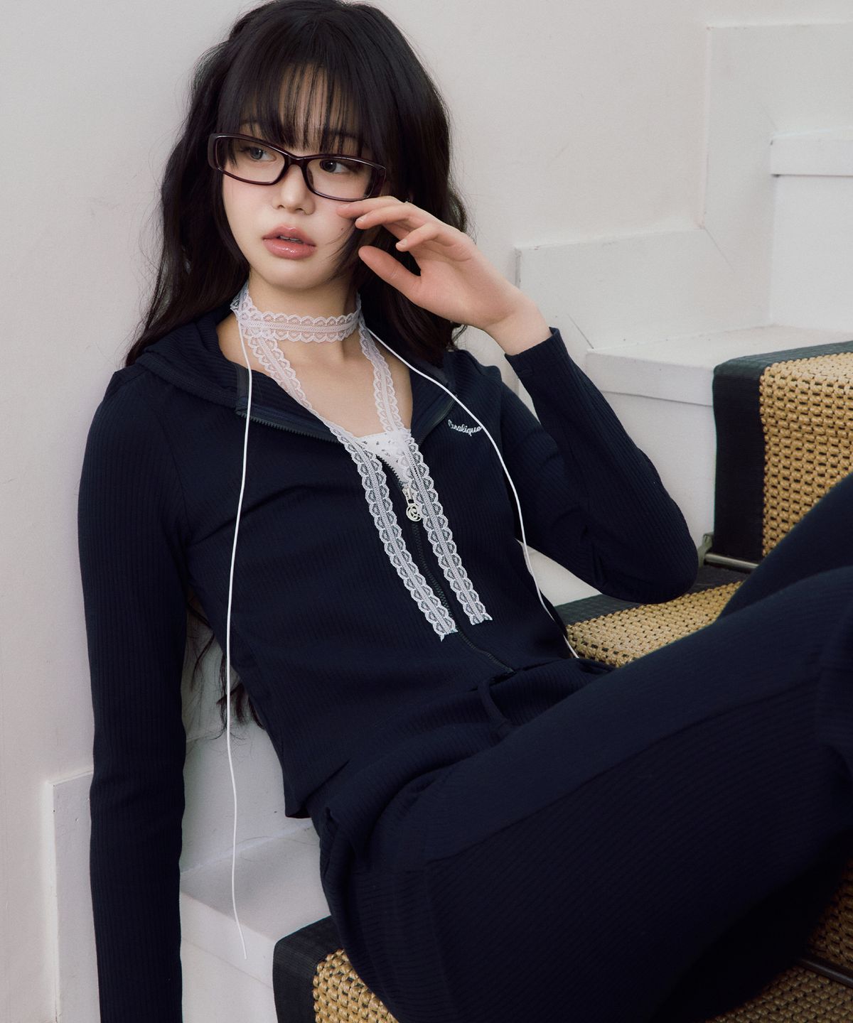 코랄리크(CORALIQUE) 이지커브 슬림 골지 셋업 네이비