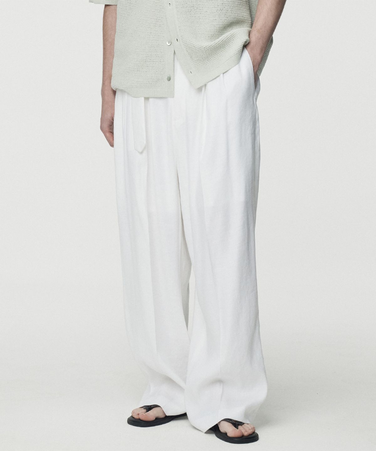 우마뭉(UMARMUNG) Elastic Linen Belted Pants_Off White