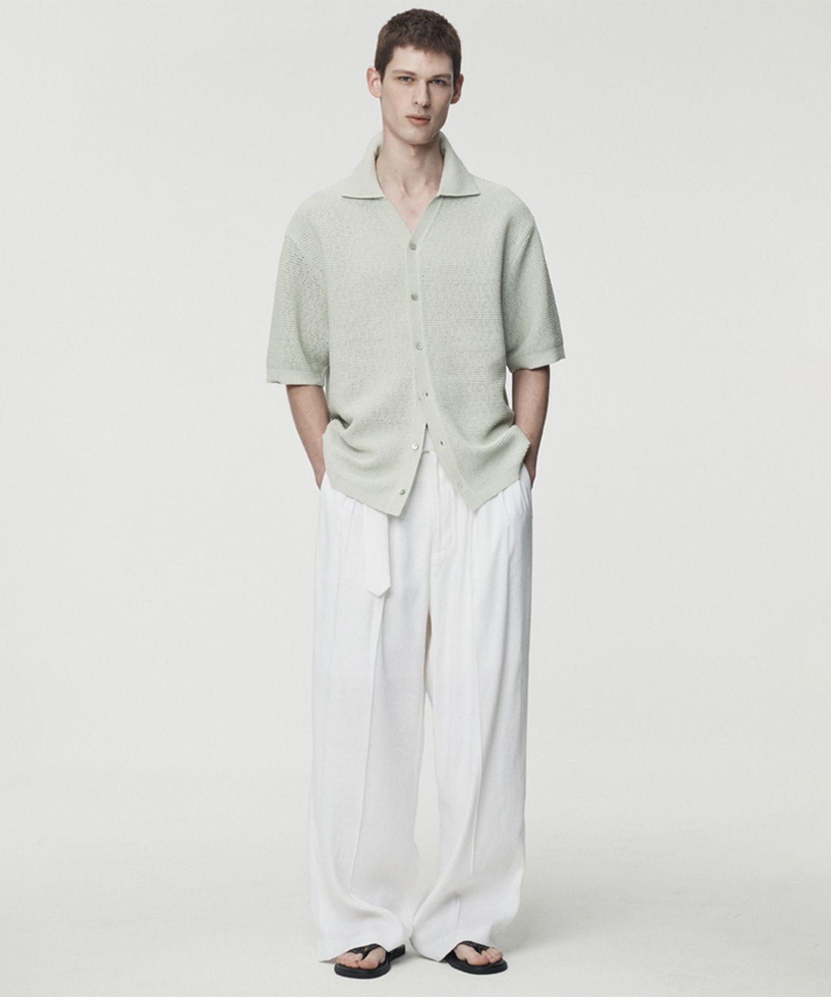 우마뭉(UMARMUNG) Elastic Linen Belted Pants_Off White