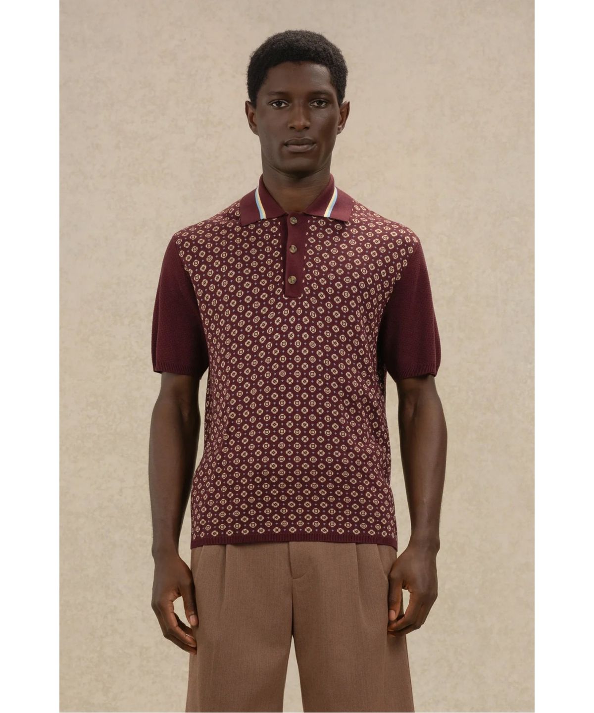 드롤드무슈(DROLE DE MONSIEUR) 크라바트 자카드 니트 폴로 Polo Maille Jacquard Cravate D0WPM26205RED