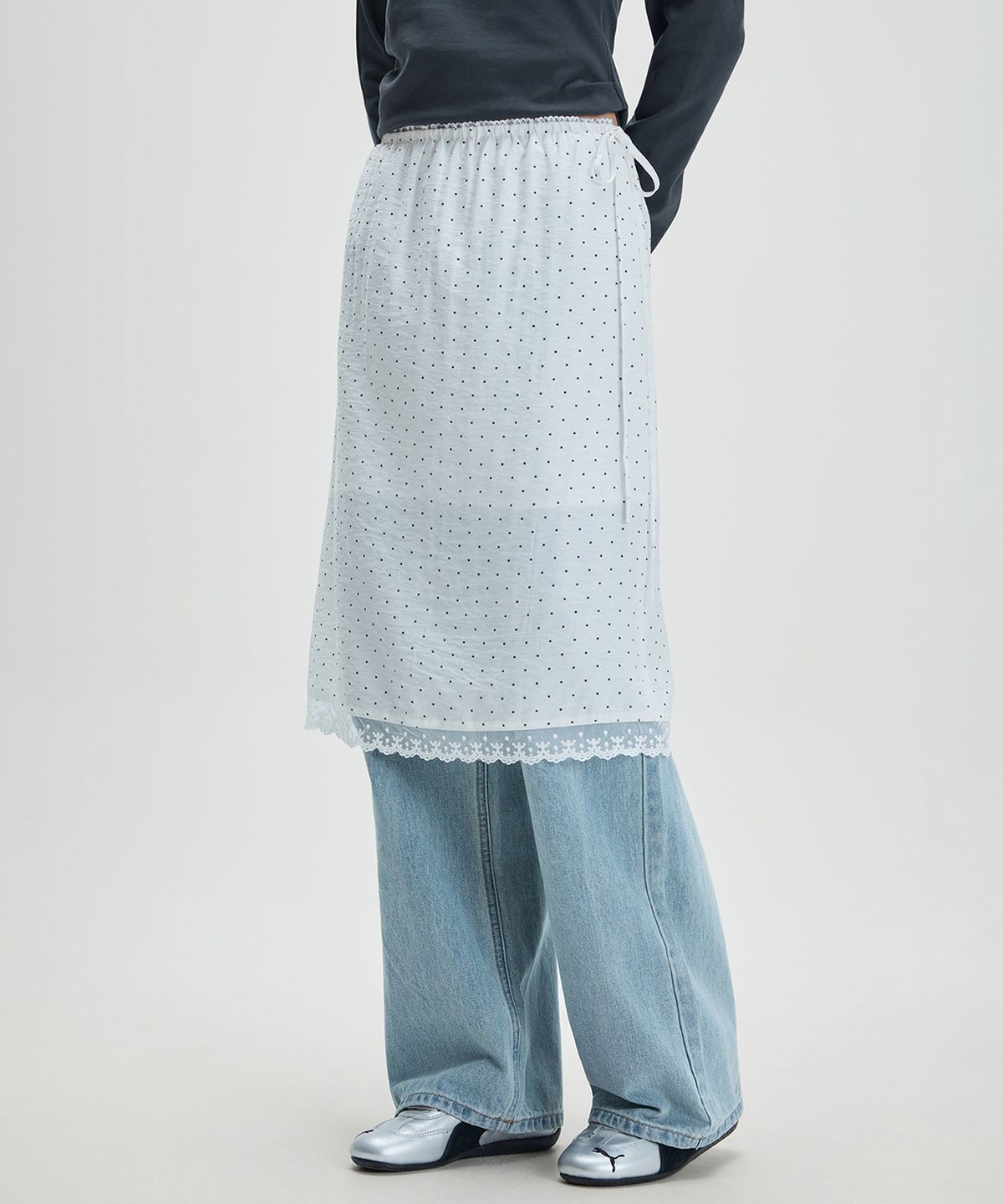 미쏘(MIXXO) 사틴 미디 스커트_MIWWHG426G