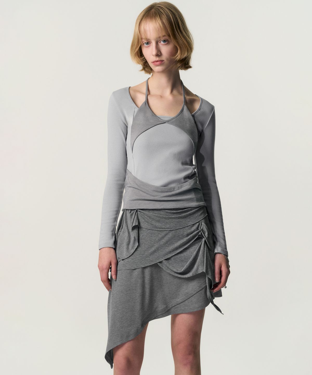 킴지수(KIMZISU) Soft-Drape Jersey Skirt_GREY