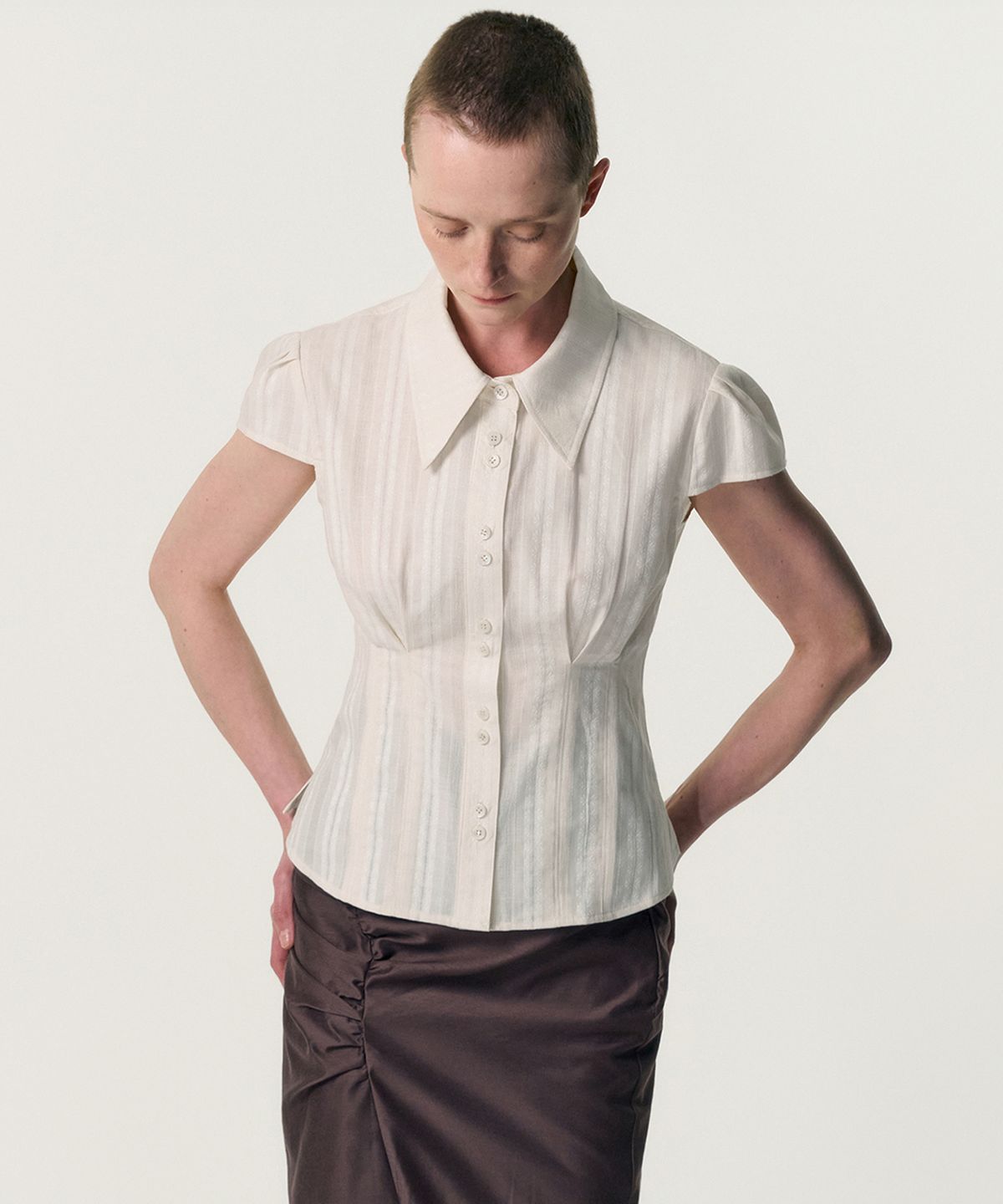 킴지수(KIMZISU) Double-Button Cap Sleeve Shirt_IVORY