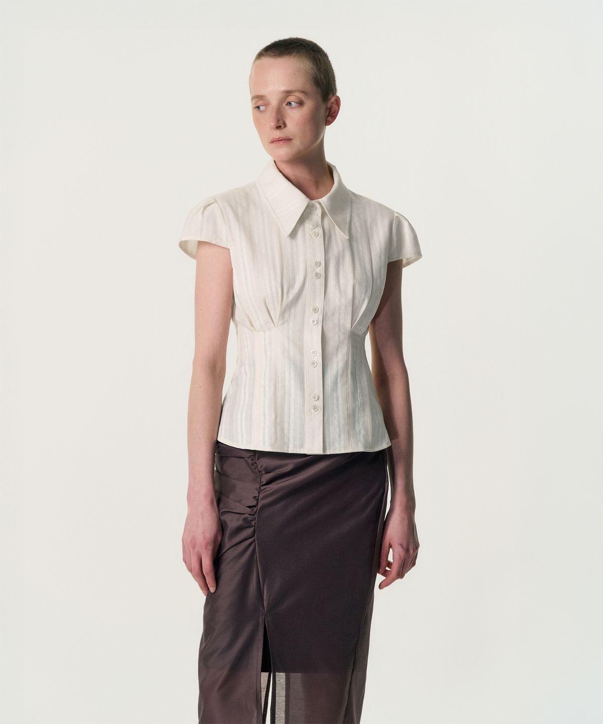 킴지수(KIMZISU) Double-Button Cap Sleeve Shirt_IVORY