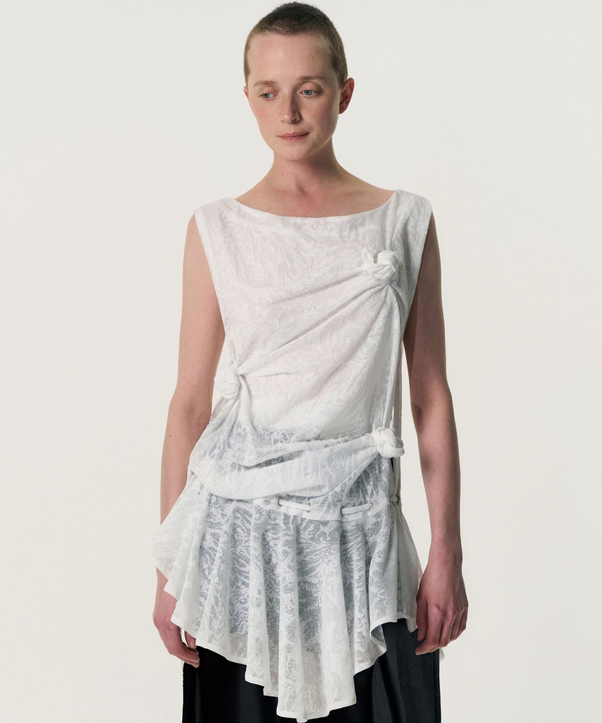 킴지수(KIMZISU) Multi-Knot Lace Jersey Top_WHITE