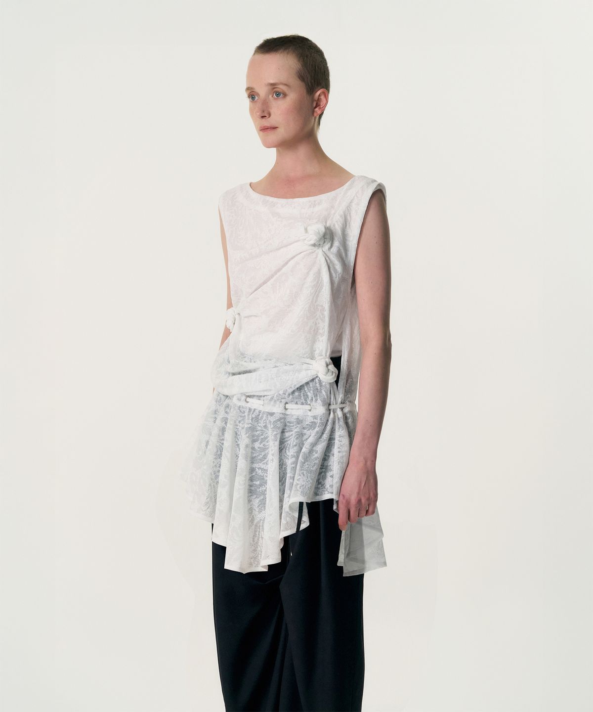 킴지수(KIMZISU) Multi-Knot Lace Jersey Top_WHITE