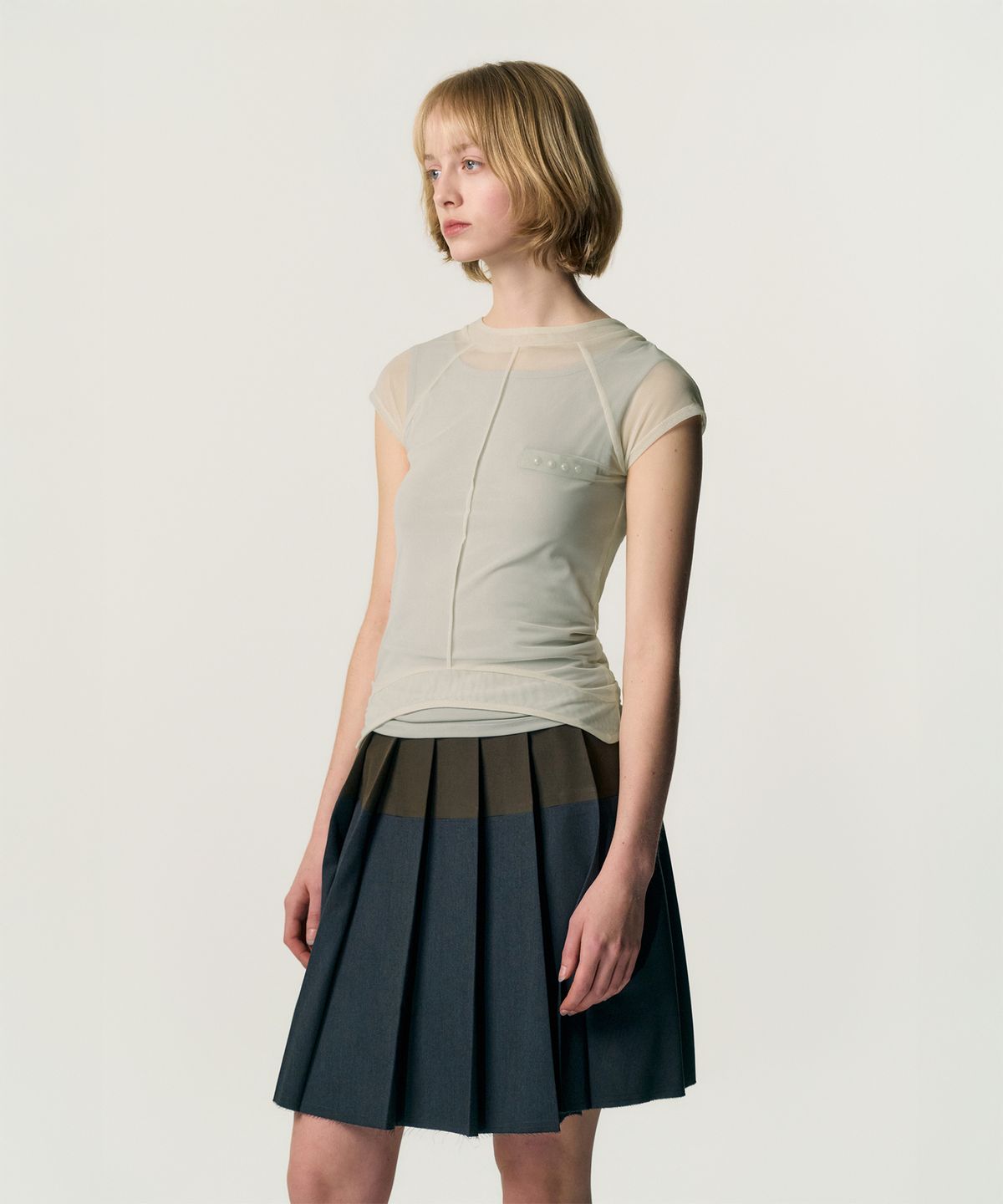 킴지수(KIMZISU) Veiled Mesh Shell SS T-shirt_YELLOW