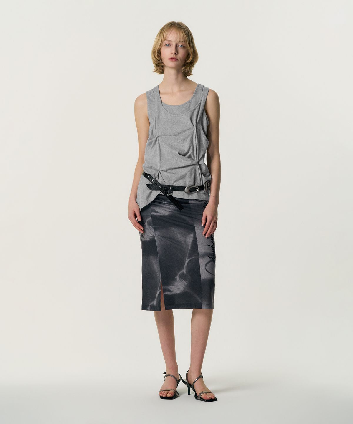 킴지수(KIMZISU) Pinched Layer Tank Top_GREY