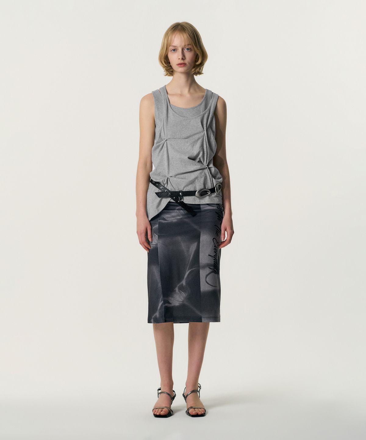 킴지수(KIMZISU) Pinched Layer Tank Top_GREY