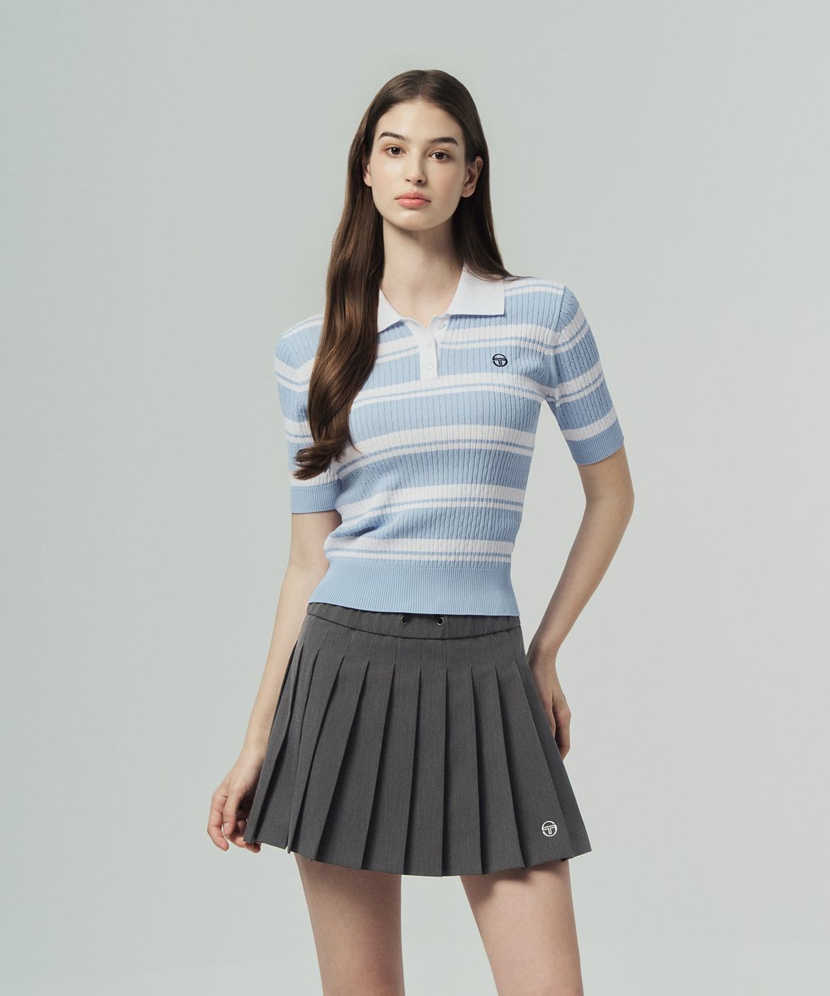 세르지오 타키니(SERGIO TACCHINI) W FRESCA KNIT 케이블 반팔 폴로 (L.Indigo)