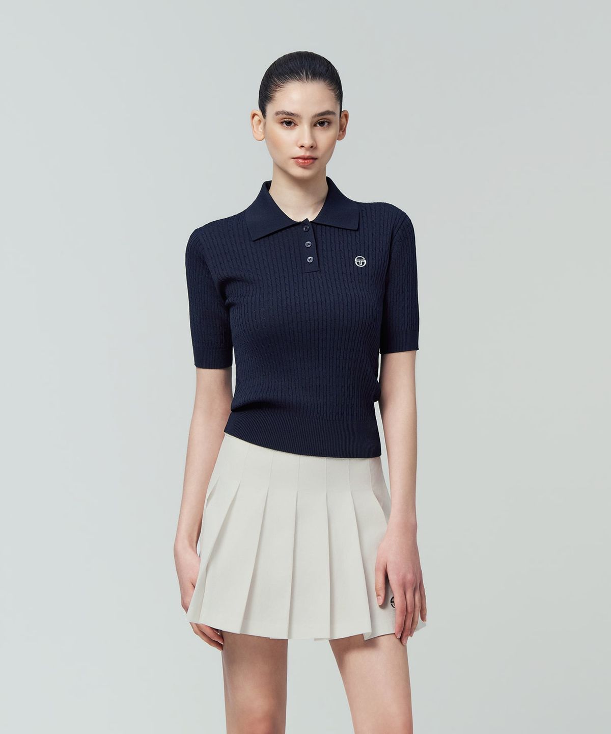 세르지오 타키니(SERGIO TACCHINI) W FRESCA KNIT 케이블 반팔 폴로 (Navy)
