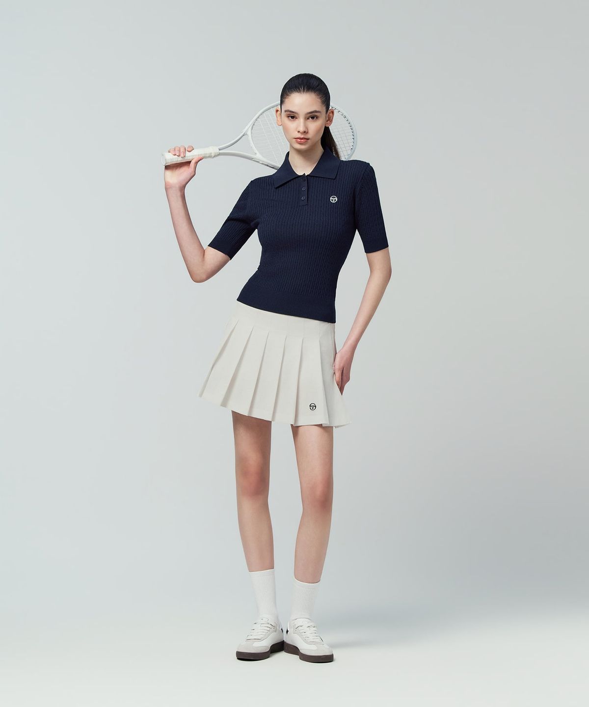 세르지오 타키니(SERGIO TACCHINI) W FRESCA KNIT 케이블 반팔 폴로 (Navy)