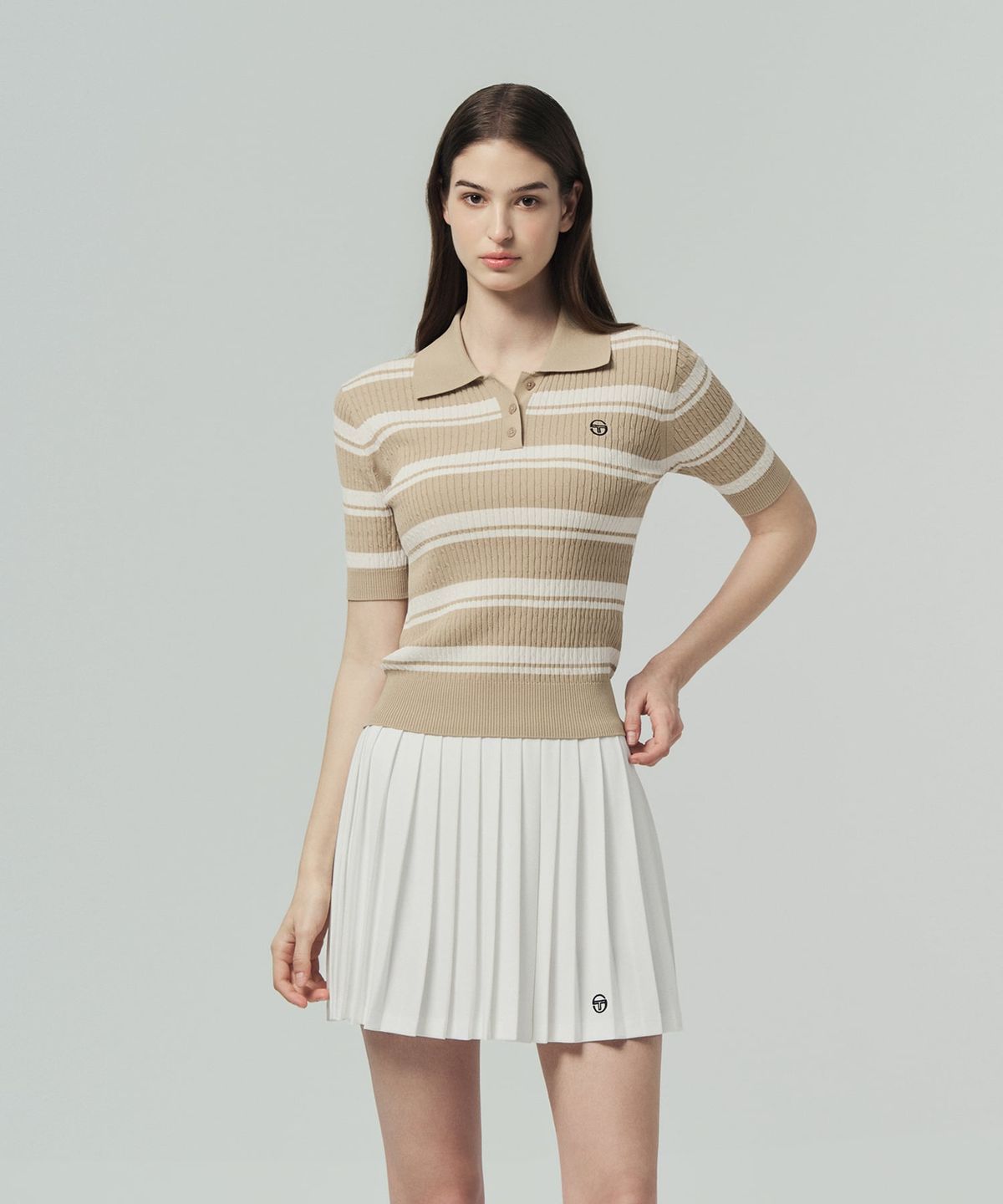 세르지오 타키니(SERGIO TACCHINI) W FRESCA KNIT 케이블 반팔 폴로 (D.Beige)