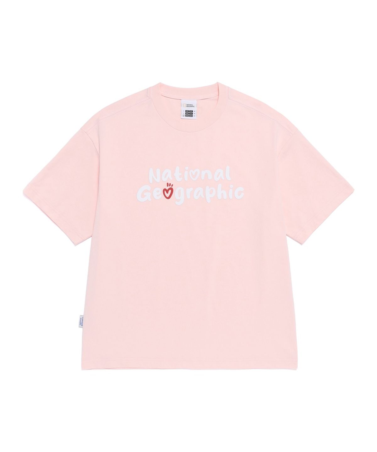 내셔널지오그래픽(NATIONALGEOGRAPHIC) N262UTS902 소로나 쿨 하트로고 세미오버핏 반팔 티셔츠 ICE PINK