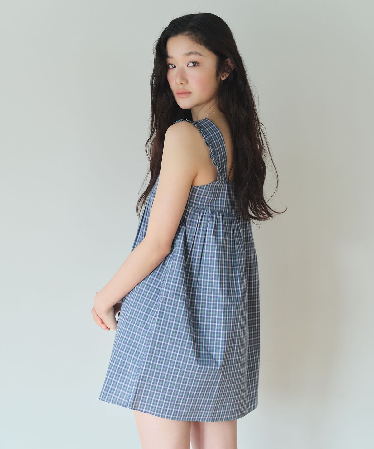 홈바디띵즈(HOMEBODY THINGS) Shirring Check OPS (SKY BLUE)