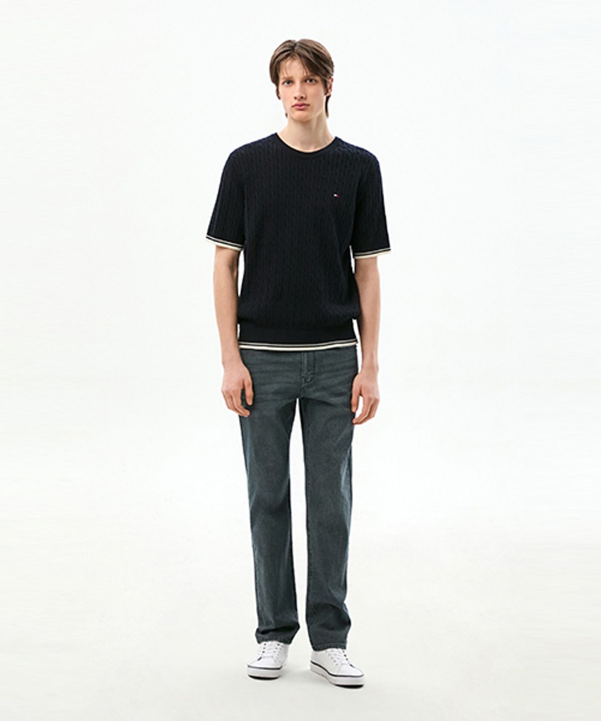 타미힐피거(TOMMY HILFIGER) 케이블 크루넥 반팔 스웨터 (T12G1KPO700ML1DW5)
