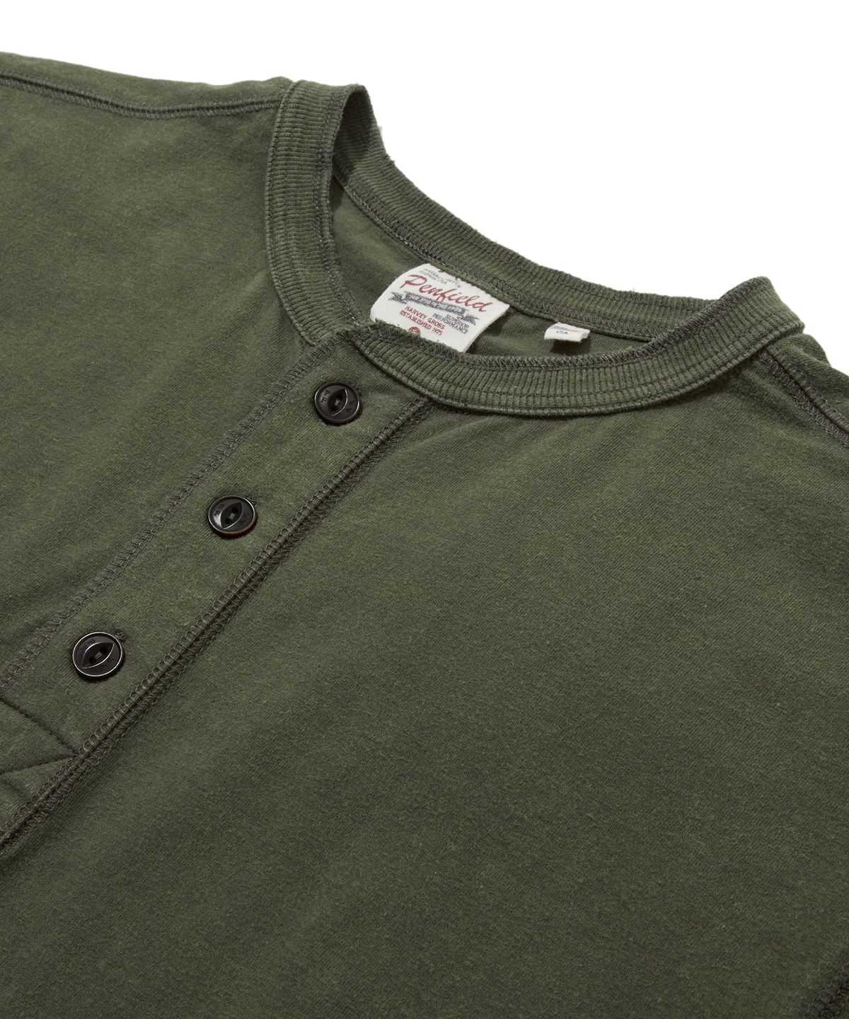 펜필드(PENFIELD) 페이디드 코튼 헨리넥 반팔 티셔츠 올리브_FS2KT23U
