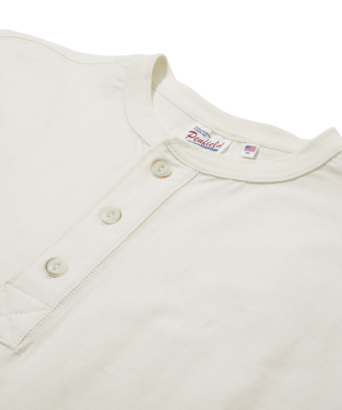 펜필드(PENFIELD) 페이디드 코튼 헨리넥 반팔 티셔츠 아이보리_FS2KT22U