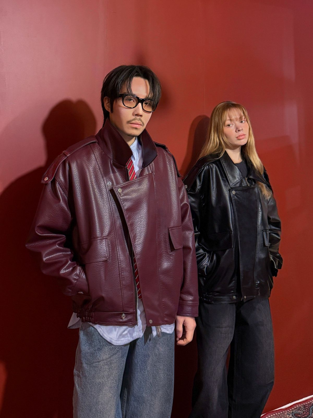 오버더와르(OVERTHEOIR) detail bulky flap epaulet leather jacket black