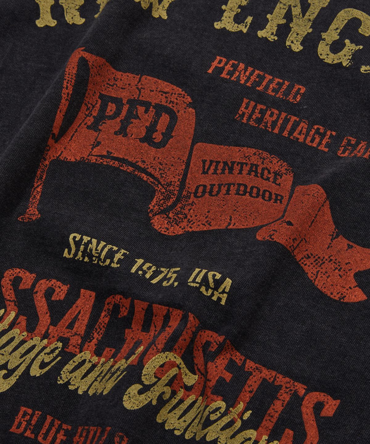펜필드(PENFIELD) 뉴잉글랜드 빈티지 그래픽 링거 반팔티 블랙_FS2KT74U