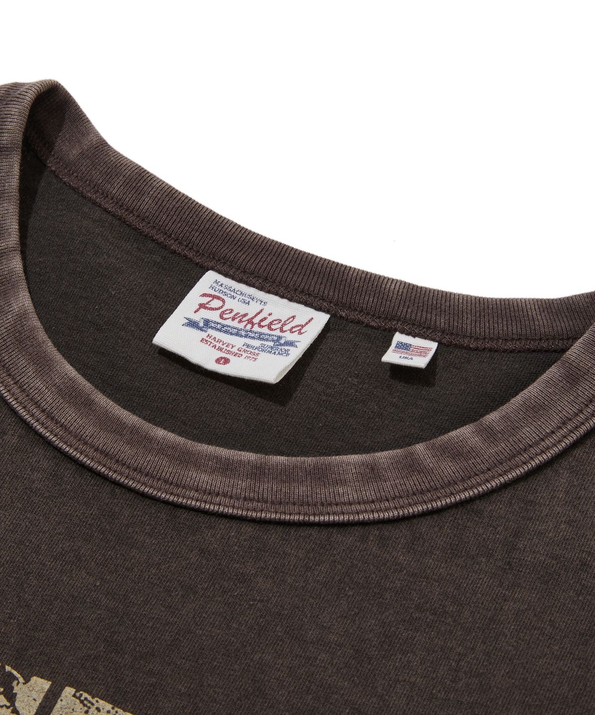 펜필드(PENFIELD) 보스톤 레터링 빈티지 그래픽 링거 반팔티 브라운_FS2KT72U