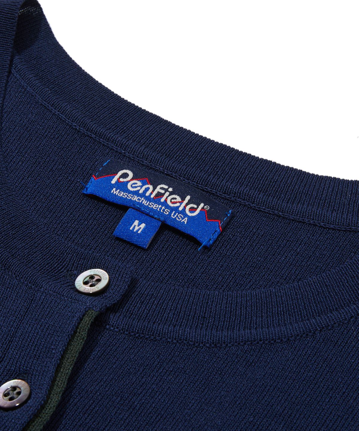 펜필드(PENFIELD) 니트 배색 포인트 슬림 슬리브리스 네이비_FS2NE61F