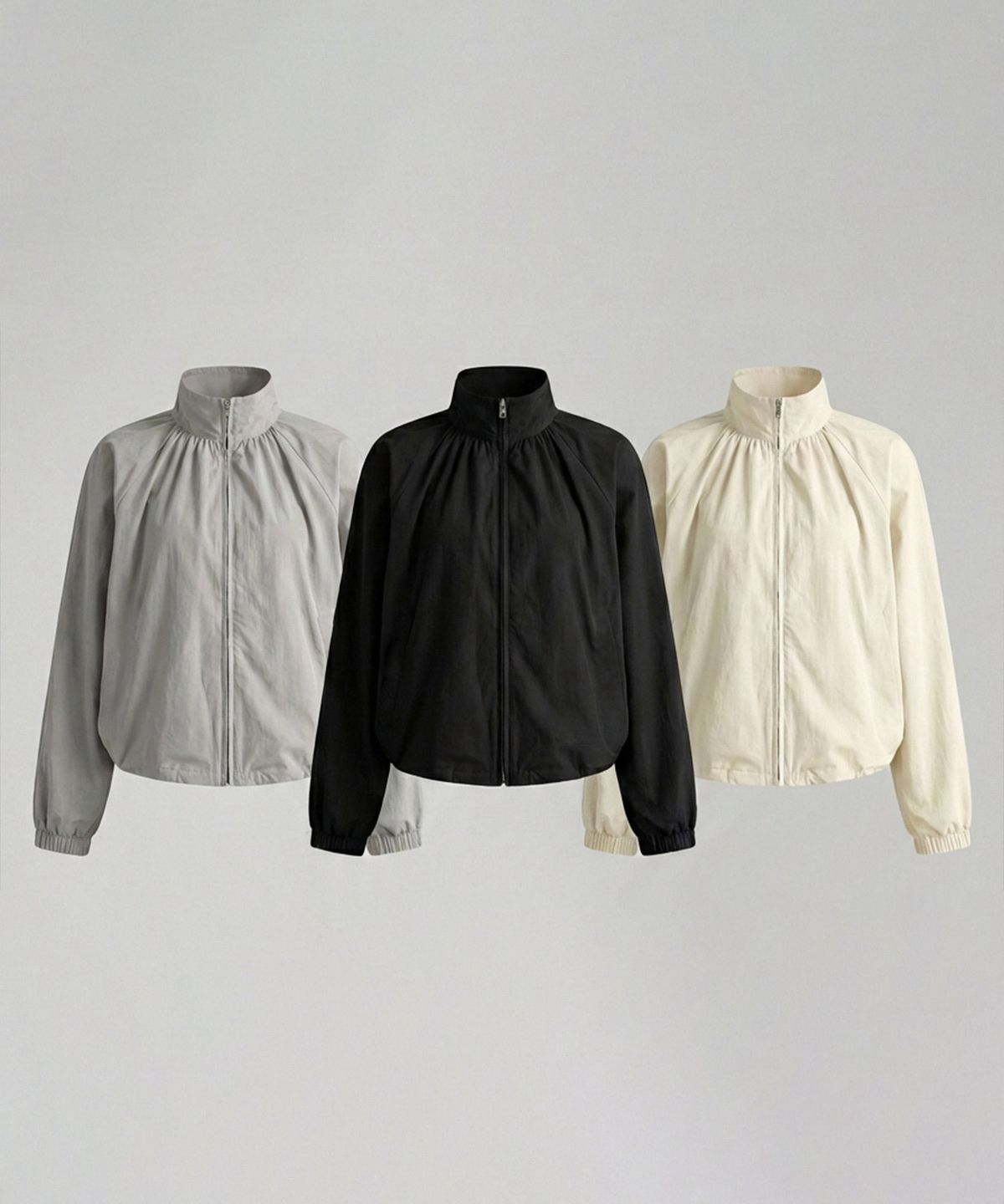 바스카라(VASCARA) Dana High Neck Shirring Zip-Up Jumper (3Colors)