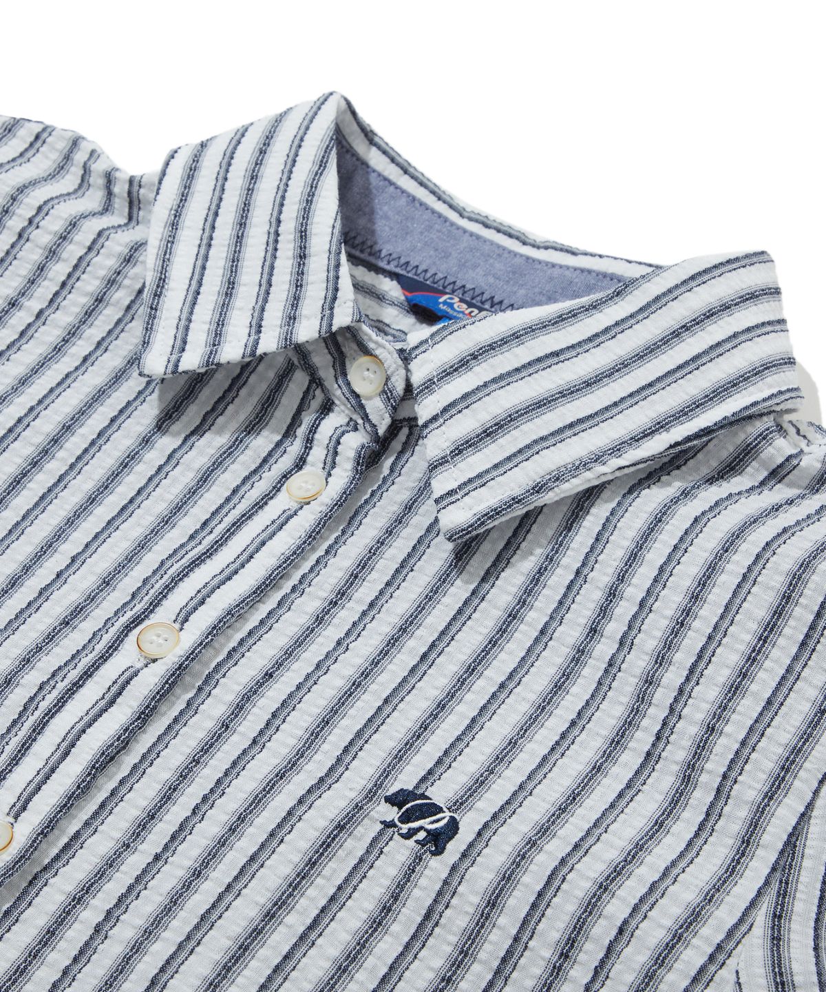 펜필드(PENFIELD) 자수 펀칭 스트라이프 퍼프셔츠 네이비_FS2WR28F