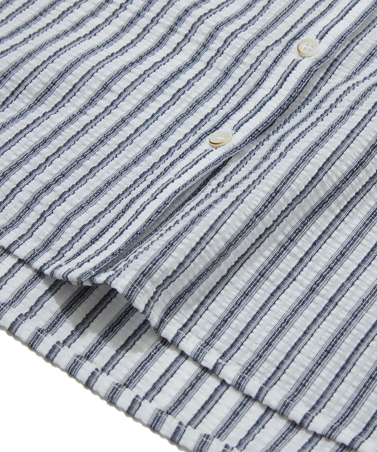펜필드(PENFIELD) 자수 펀칭 스트라이프 퍼프셔츠 네이비_FS2WR28F